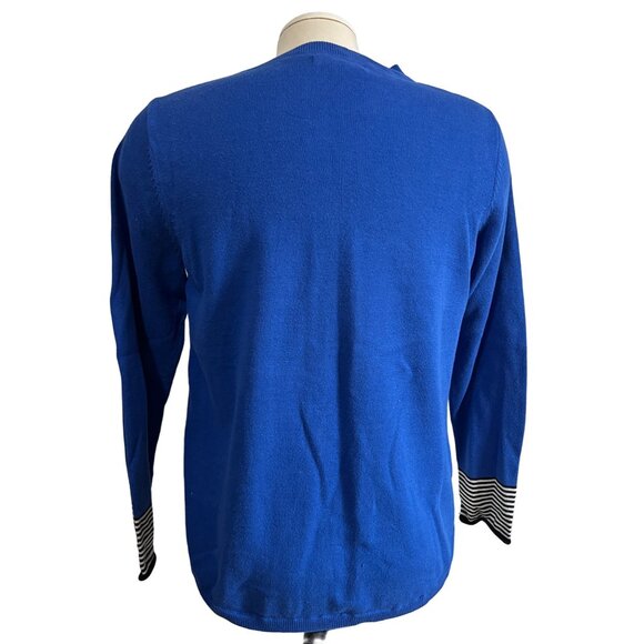 Ten-Oh-8 Royal Blue Heart Cotton Sweater Sz Medium Womens Long Sleeve with Strip - Picture 2 of 7
